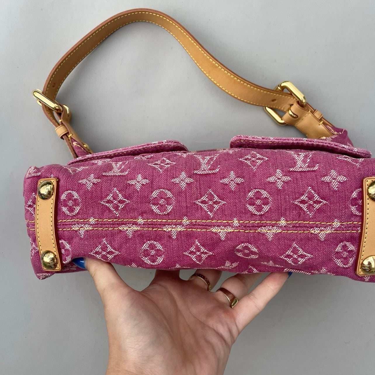 Louis Vuitton pink denim baggy PM shoulder bag