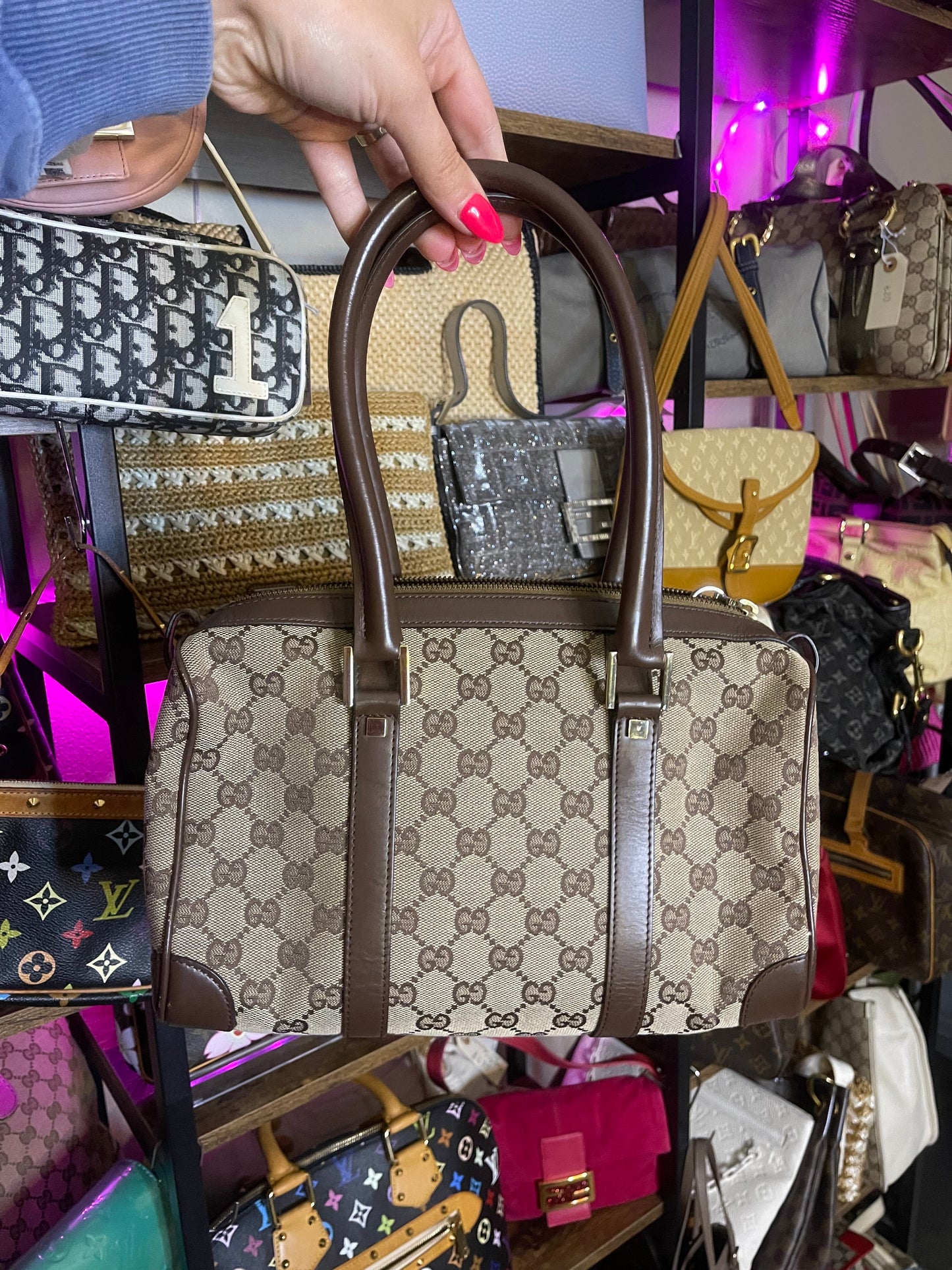 Gucci monogram Boston shoulder bag and Fendi nylon zucca print tote bag