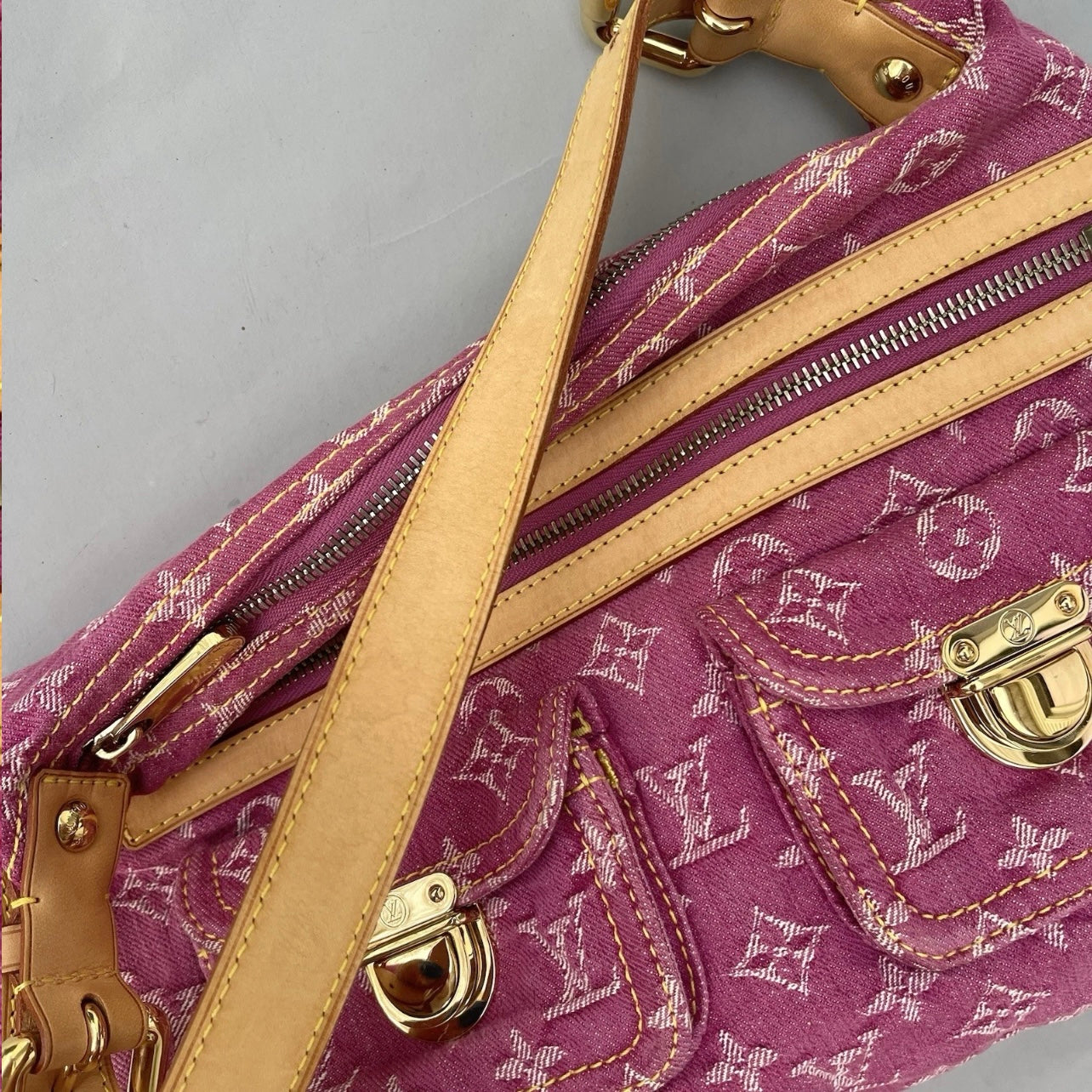 Louis Vuitton pink denim baggy PM shoulder bag