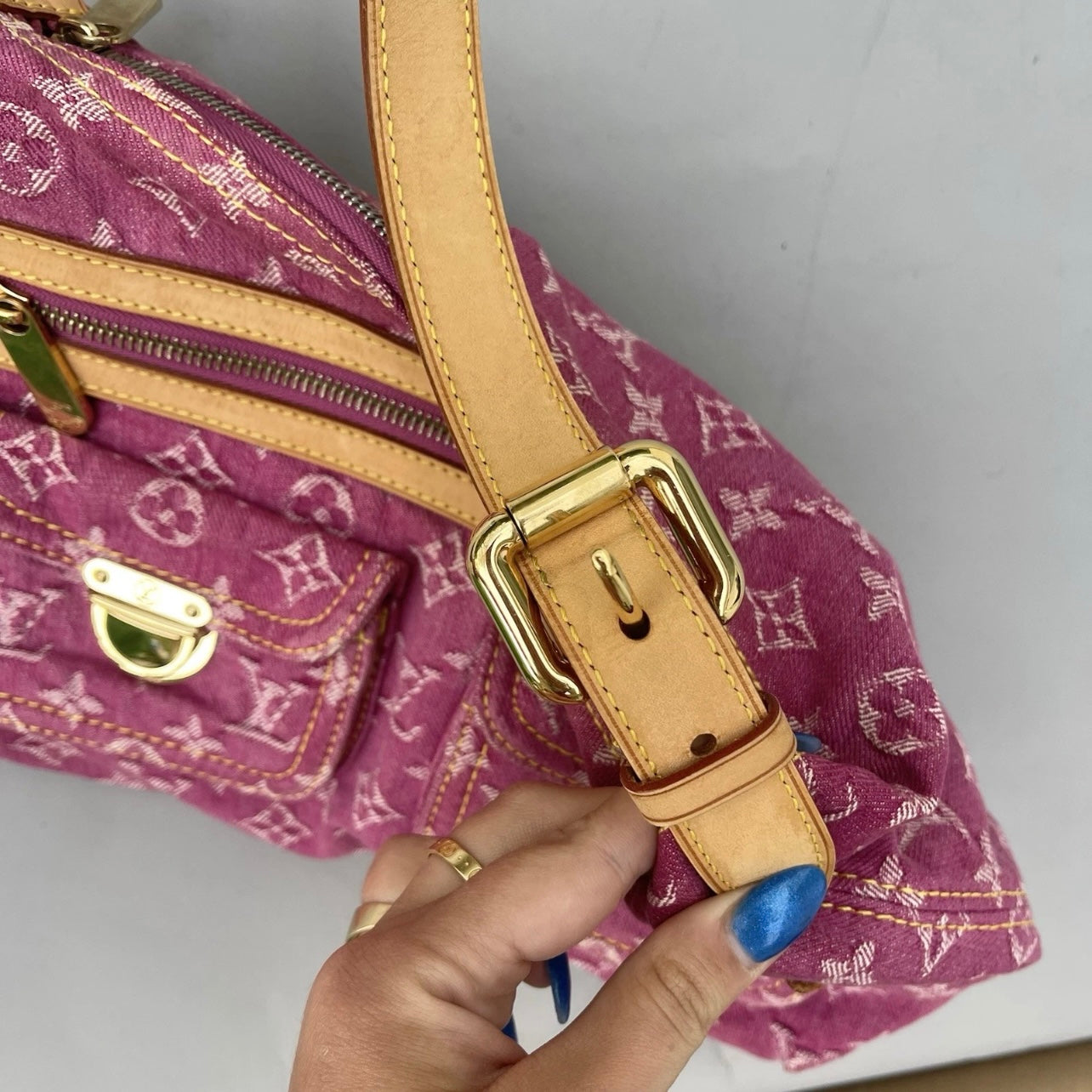 Louis Vuitton pink denim baggy PM shoulder bag