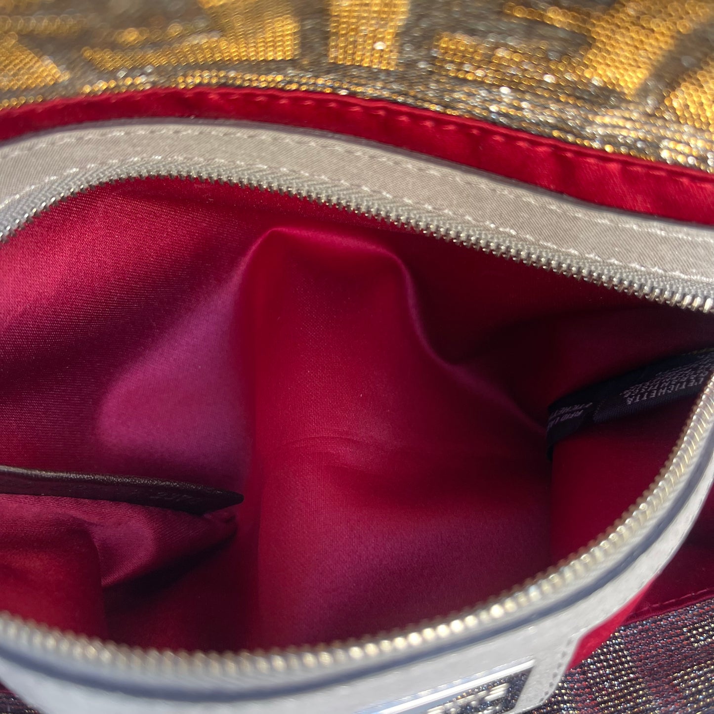Fendi FF Metallic iridescent Mamma Baguette Shoulder Bag Crystal Logo Hardware