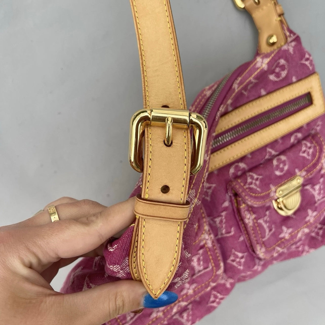 Louis Vuitton pink denim baggy PM shoulder bag