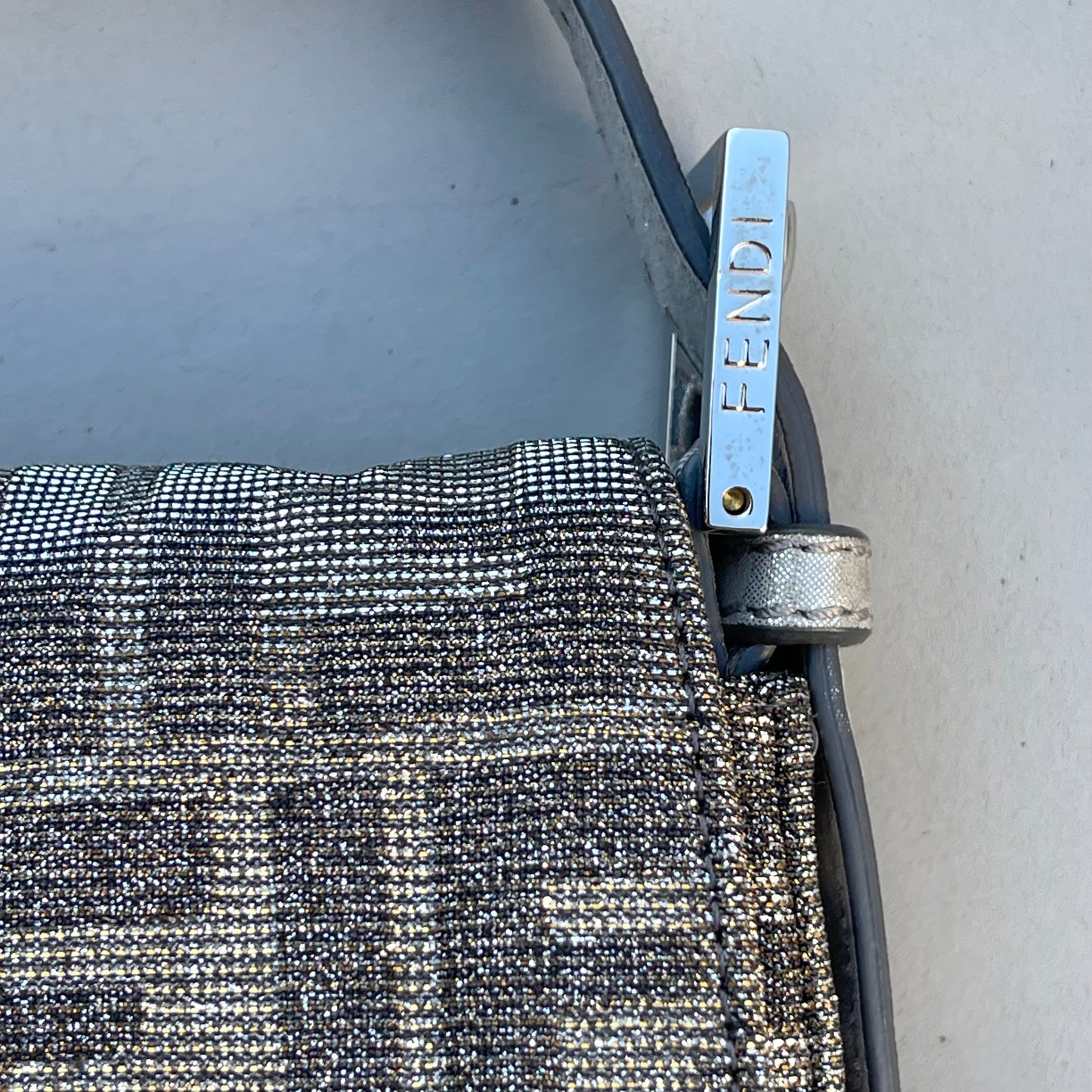 Fendi FF Metallic iridescent Mamma Baguette Shoulder Bag Crystal Logo Hardware
