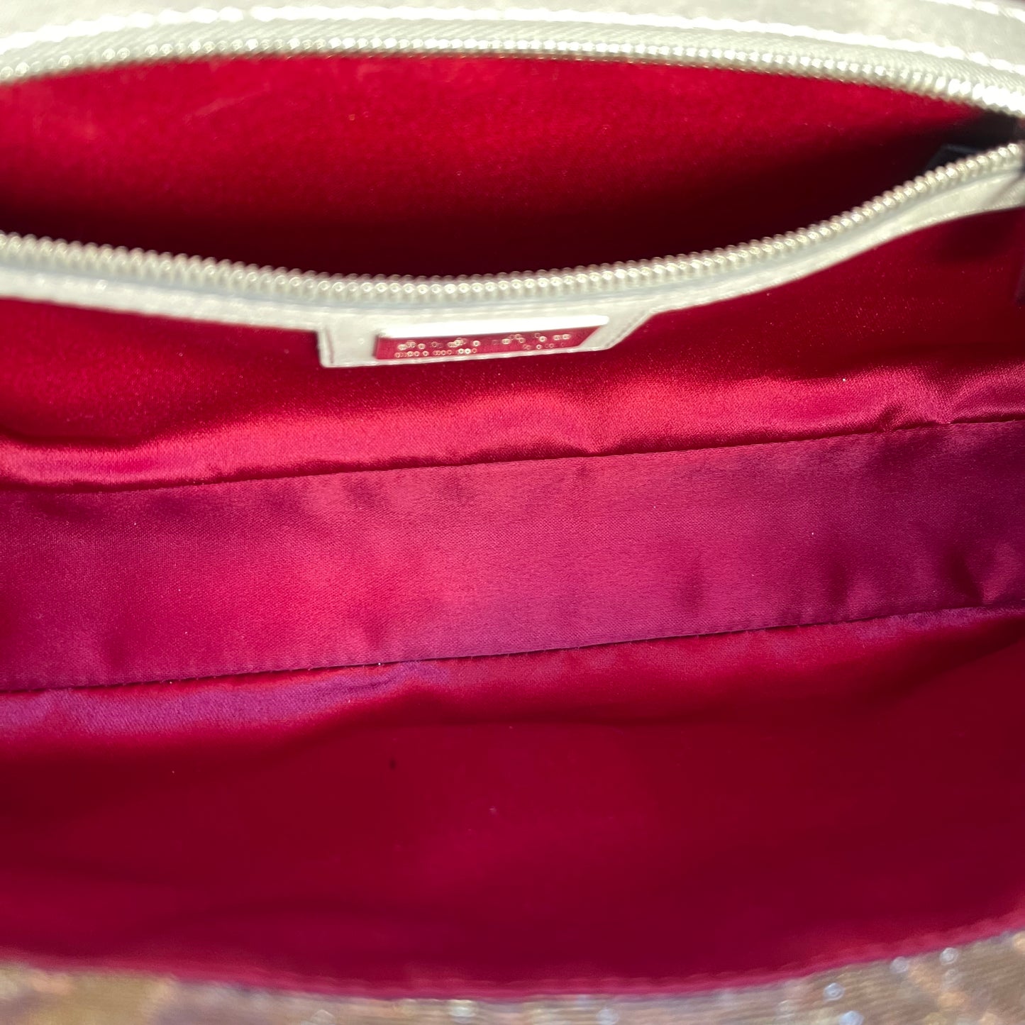 Fendi FF Metallic iridescent Mamma Baguette Shoulder Bag Crystal Logo Hardware