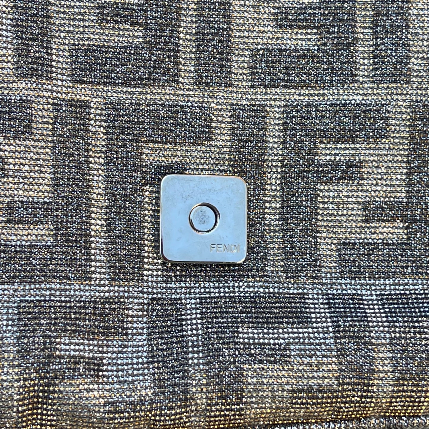 Fendi FF Metallic iridescent Mamma Baguette Shoulder Bag Crystal Logo Hardware